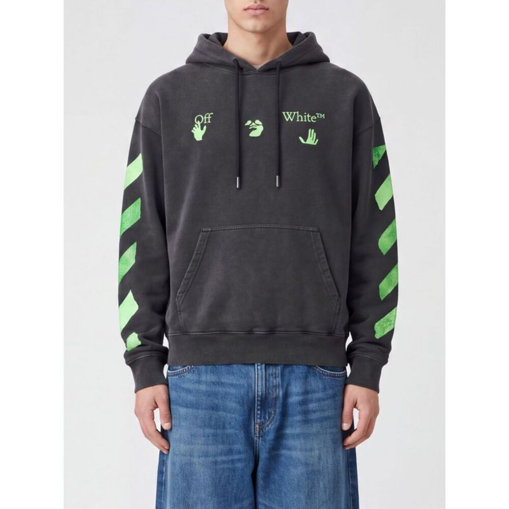 Off-White Men Off-White Relaxed Fit Cotton Hoodie With Arrow Print
